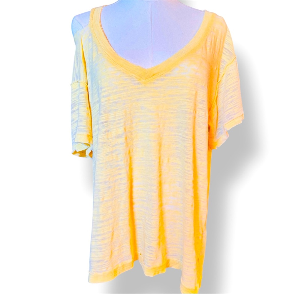 FREE PEOPLE We The Free Burnout Boyfriend T-shirt Yellow Short Sleeve CutOut Tee - Picture 3 of 16